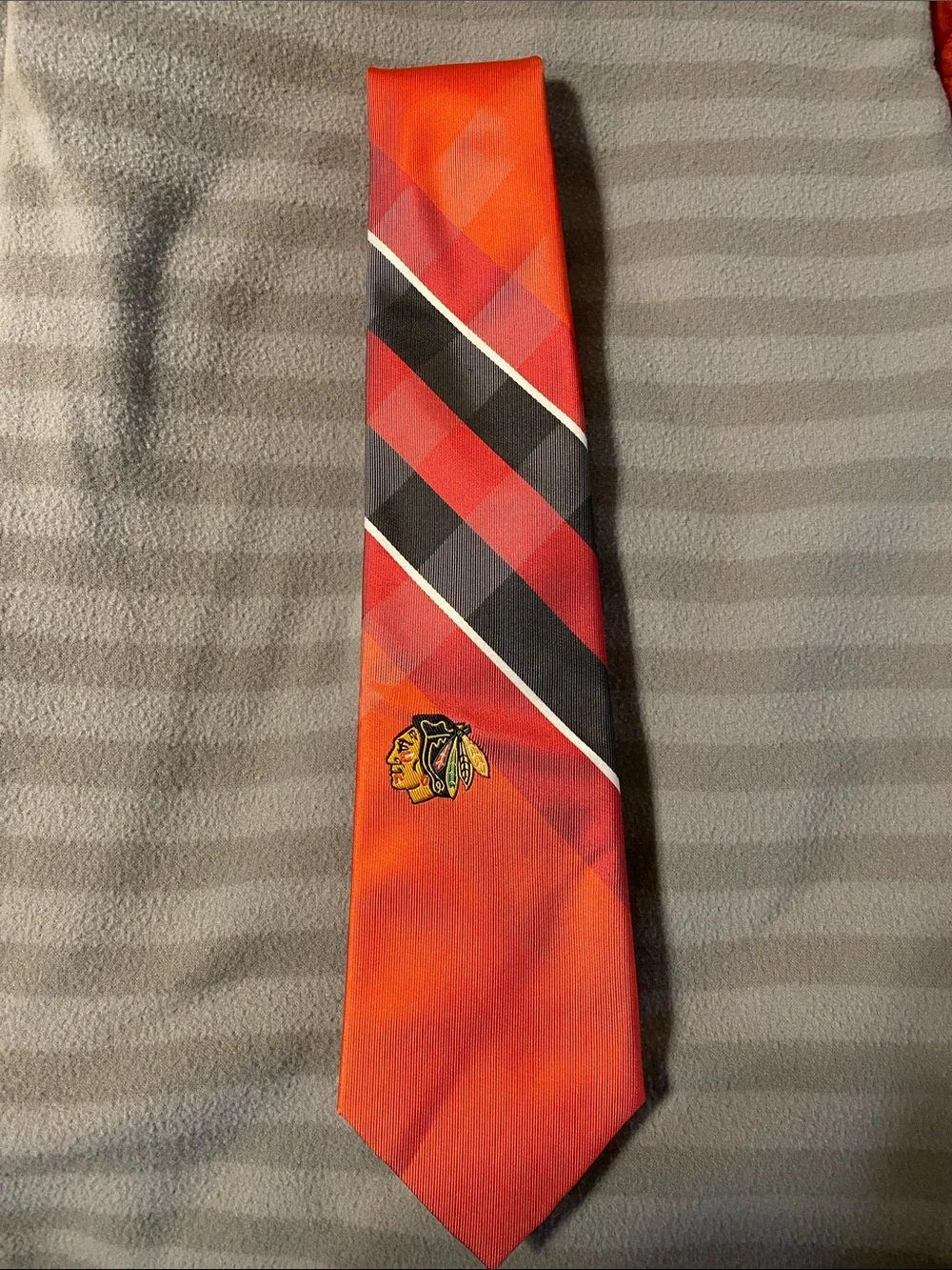 Chicago Blackhawks Red Plaid Tie with Team Logo